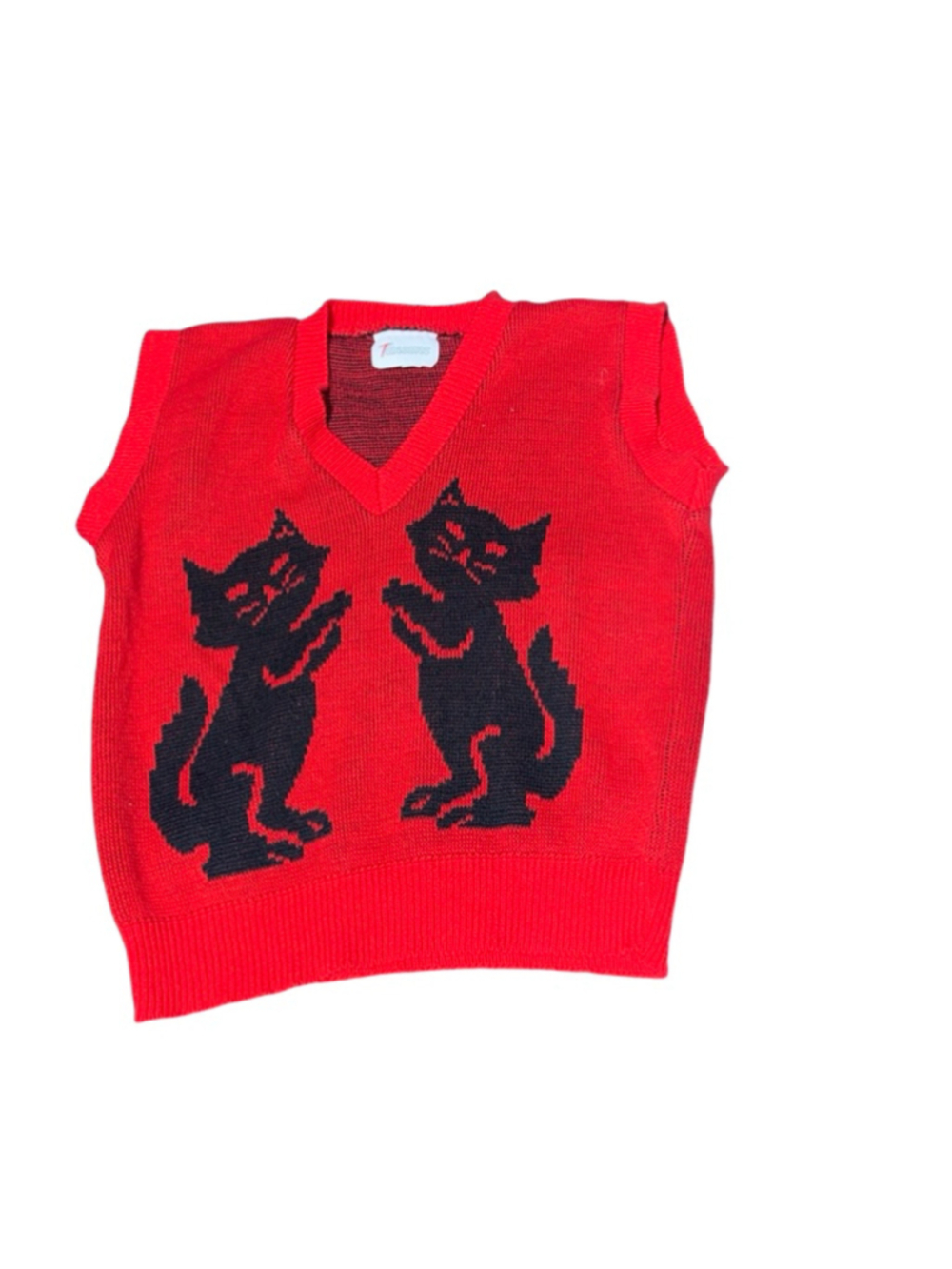Women's Teasers Red & Black Cat V-Neck Sweater Vest #902